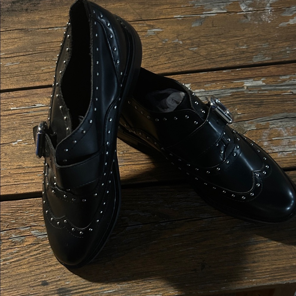 Marc Fisher Black Studded Monk Strap Oxfords